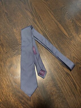 Ralph Lauren Navy and White Micro-Check 100% Silk Mulberry Purple Label Tie